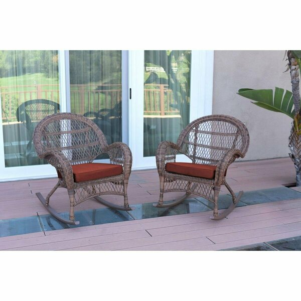 Jeco W00210-R-2-FS018 Santa Maria Honey Wicker Rocker Chair with Red Cushion, 2PK W00210-R_2-FS018